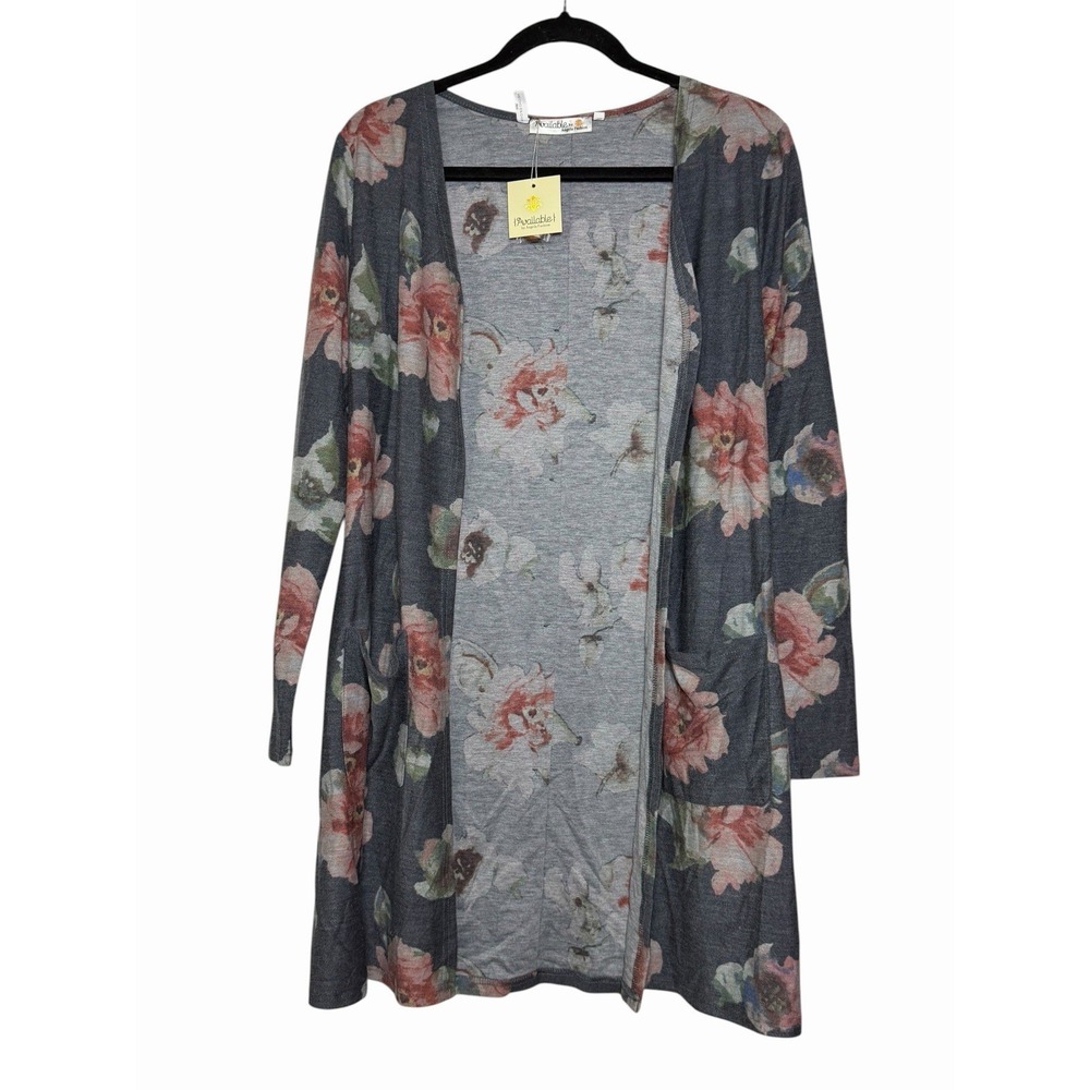 Available By Angela Fashion Floral Long Cardigan Small Button Back Elbow Patch